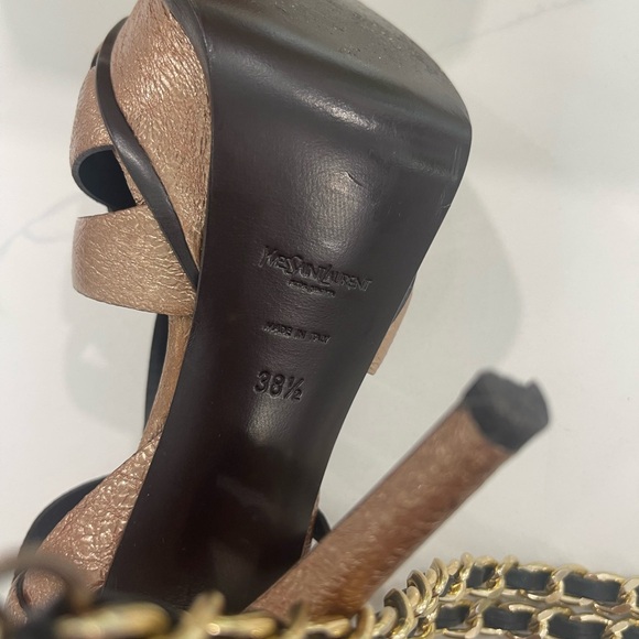Yves Saint Laurent Bronze Leather Strappy High Heel Sandals